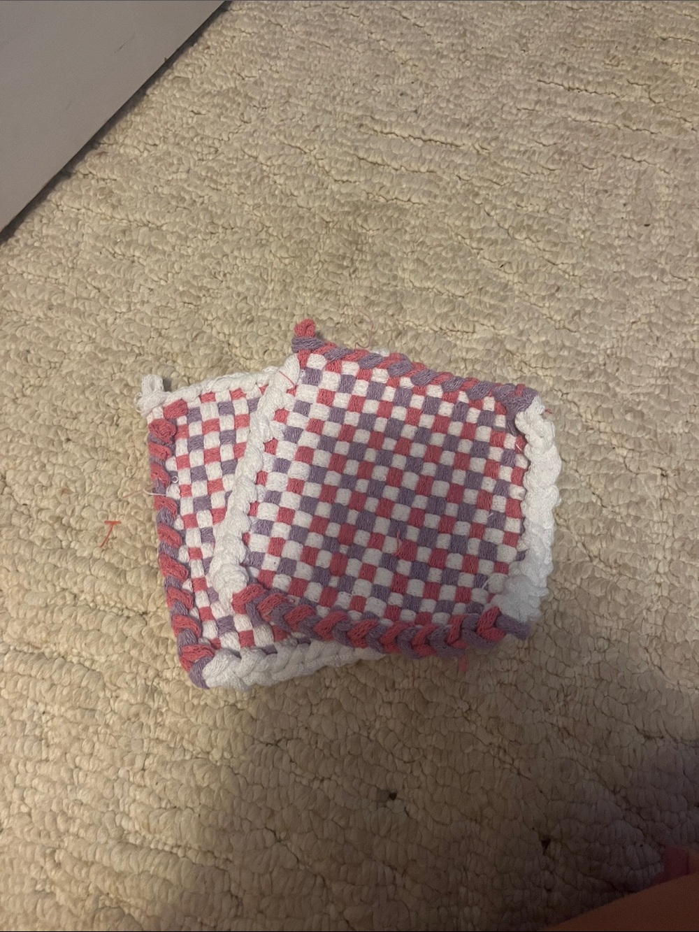 Kids Crochet Checker Washcloths in Pink, Purple & White